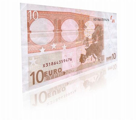 simsearch:400-05117367,k - close-up of 10 Euro banknote with reflection against white Stock Photo - Budget Royalty-Free & Subscription, Code: 400-04012168