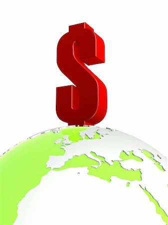 simsearch:400-09011393,k - 3d rendered illustration of a red dollar sign on a globe Photographie de stock - Aubaine LD & Abonnement, Code: 400-04012412