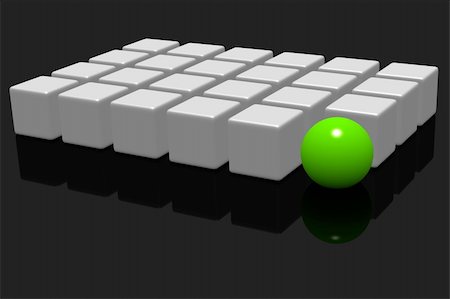 simsearch:400-03967200,k - a green sphere in an array of white cubes on a reflective surface Foto de stock - Royalty-Free Super Valor e Assinatura, Número: 400-04012529