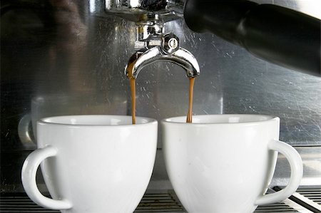 expresso bar - Detail image of two cups of espresso being made in an industrial profesional machine Stock Photo - Budget Royalty-Free & Subscription, Code: 400-04012865