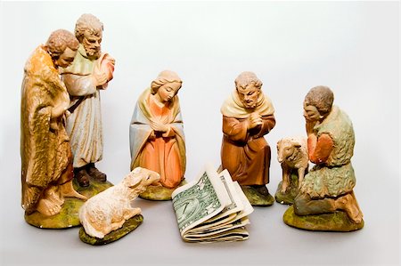pictures of jesus christ and the sheep - Full nativity scene displaying Commercialism vs Christmas Stock Photo - Budget Royalty-Free & Subscription, Code: 400-04012889