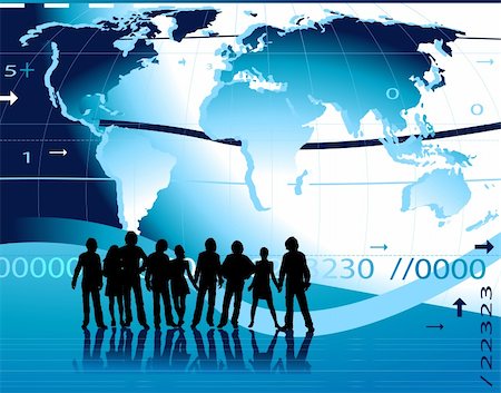 simsearch:400-05285300,k - communication; abstract design background with people, world map, digits, arrows, waves Stock Photo - Budget Royalty-Free & Subscription, Code: 400-04013313