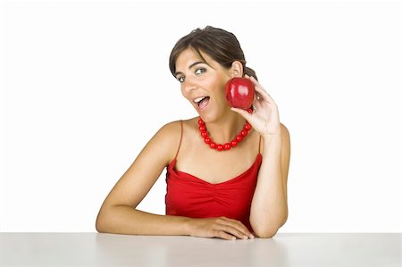 simsearch:400-05741501,k - Beautiful young woman holding a red apple Stockbilder - Microstock & Abonnement, Bildnummer: 400-04013799