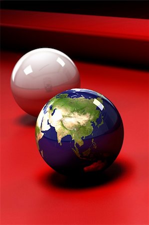 dangerous behind - Earth (showing Asia) in the form of a pool ball on a red pool table - shallow depth of field Stock Photo - Budget Royalty-Free & Subscription, Code: 400-04024137