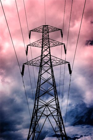 simsearch:853-05523649,k - Power lines running over a pylon. Stock Photo - Budget Royalty-Free & Subscription, Code: 400-04024411