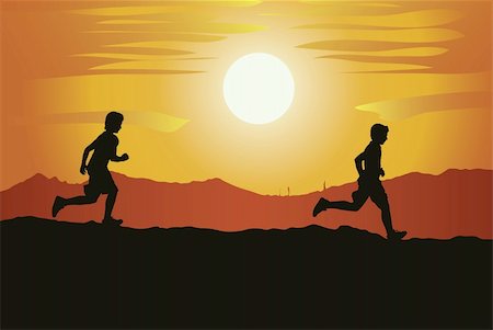 simsearch:400-05225597,k - Running teenagers on a background of a sunset Fotografie stock - Microstock e Abbonamento, Codice: 400-04024467