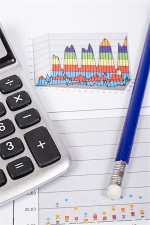 simsearch:400-04711612,k - Calculator and pencil on earnings chart background. Shallow depth of field Stock Photo - Budget Royalty-Free & Subscription, Code: 400-04024510