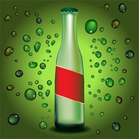 simsearch:400-05129645,k - Vector - Bottle with label and water droplets. Colors can be changed. Concept: Cooling refreshing summer Stock Photo - Budget Royalty-Free & Subscription, Code: 400-04024970