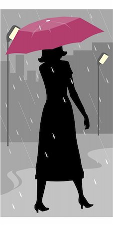 silhouette girl with umbrella - Illustration of silhouette of a lady walking in rain Stock Photo - Budget Royalty-Free & Subscription, Code: 400-04025218
