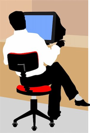 Illustration of silhouette of a man working with computer Stock Photo - Budget Royalty-Free & Subscription, Code: 400-04025401