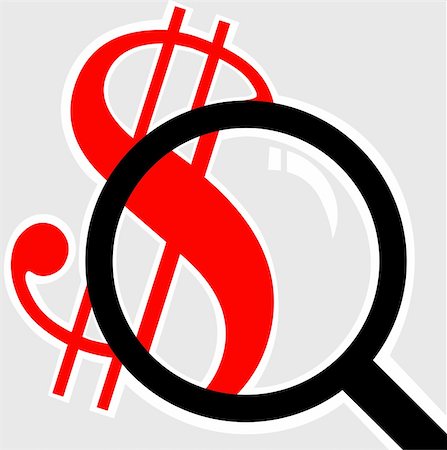 Illustration of a magnifying glass inspecting dollar Fotografie stock - Microstock e Abbonamento, Codice: 400-04026335