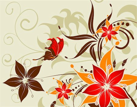 simsearch:400-04687930,k - Flower background with butterfly, element for design, vector illustration Stock Photo - Budget Royalty-Free & Subscription, Code: 400-04026845