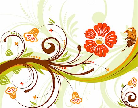 simsearch:400-04136291,k - Floral background with butterfly and wave pattern, element for design, vector illustration Foto de stock - Super Valor sin royalties y Suscripción, Código: 400-04026848