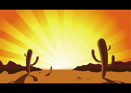 desert sunset landscape cactus - Rattlesnake Country! Large dry cactus dominate the landscape. Stock Photo - Budget Royalty-Free & Subscription, Code: 400-04026970