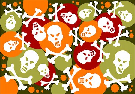 simsearch:400-04214796,k - Cartoon moon, skulls and bones pattern on a black background. Halloween illustration. Stockbilder - Microstock & Abonnement, Bildnummer: 400-04027455