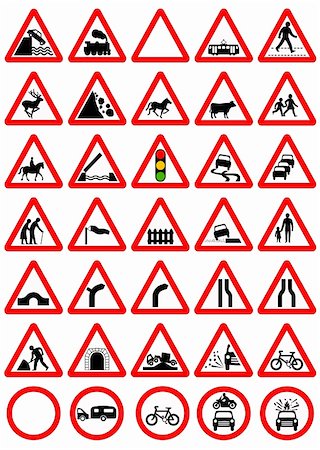 Color illustration of the road sign warning icons Stock Photo - Budget Royalty-Free & Subscription, Code: 400-04027555