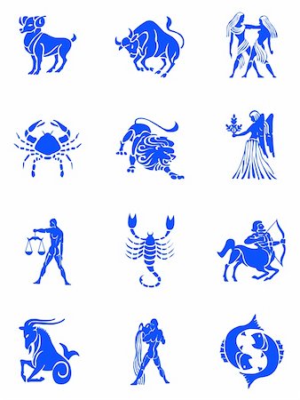 Blue illustration of the zodiac signs collection Foto de stock - Super Valor sin royalties y Suscripción, Código: 400-04027556