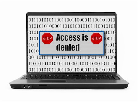 simsearch:400-04526083,k - Access is denied notice on a notebook screen,binary code is abstract, there is no copyright infringement,image on the screen has a clearly visible net simulating display pixels Photographie de stock - Aubaine LD & Abonnement, Code: 400-04027822