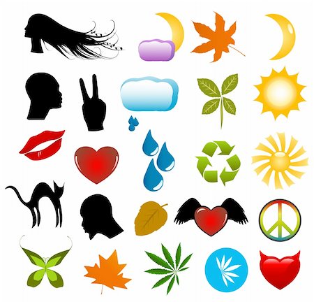 Vector symbols, nature icons and human silhouettes clip-art set Stock Photo - Budget Royalty-Free & Subscription, Code: 400-04027889