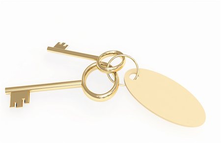 simsearch:400-04285690,k - Two 3d gold keys with label. Objects over white Stock Photo - Budget Royalty-Free & Subscription, Code: 400-04027914