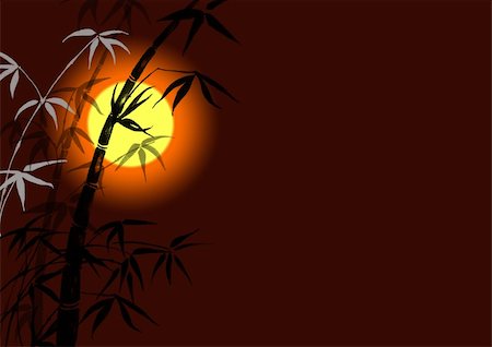 bamboo leaves on a dark background, yellow sun. Stock Photo - Budget Royalty-Free & Subscription, Code: 400-04028147