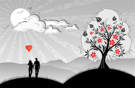 simsearch:400-07033341,k - Lovers with hearts balloon on nature background Foto de stock - Super Valor sin royalties y Suscripción, Código: 400-04028302