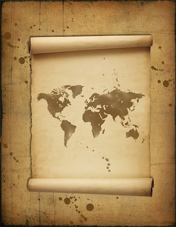 simsearch:400-05156538,k - Grunge papers, map of the world on an ancient roll Fotografie stock - Microstock e Abbonamento, Codice: 400-04028322