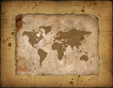 simsearch:400-05156538,k - Grunge papers, map of the world on an ancient roll Fotografie stock - Microstock e Abbonamento, Codice: 400-04028323