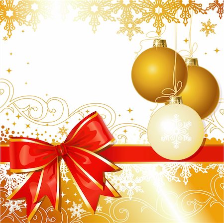 simsearch:400-05293080,k - Vector Christmas Ornament with Bow and Snowflakes / wiht copy space Fotografie stock - Microstock e Abbonamento, Codice: 400-04028638