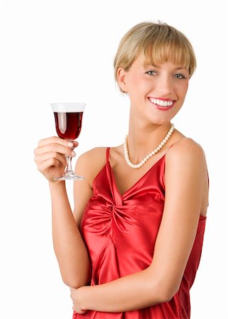 simsearch:400-04629496,k - stylish lady in red dress drinking a glass of red wine with a great smile Photographie de stock - Aubaine LD & Abonnement, Code: 400-04028678