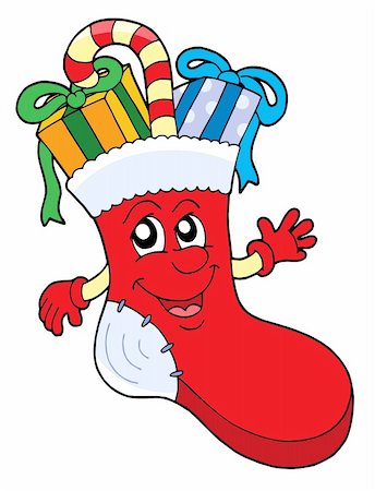 simsearch:400-04030040,k - Cute Christmas sock with gifts - vector illustration. Photographie de stock - Aubaine LD & Abonnement, Code: 400-04029416