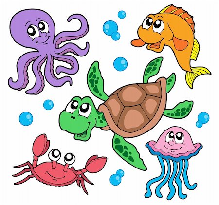 simsearch:622-02354885,k - Marine animals collection - vector illustration. Foto de stock - Super Valor sin royalties y Suscripción, Código: 400-04029467