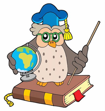 simsearch:6111-06727627,k - Owl teacher with globe - vector illustration. Foto de stock - Royalty-Free Super Valor e Assinatura, Número: 400-04029490