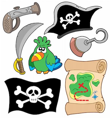 simsearch:400-06091827,k - Pirate equipment collection - vector illustration. Foto de stock - Royalty-Free Super Valor e Assinatura, Número: 400-04029503