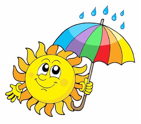 Smiling Sun with umbrella - vector illustration. Stock Photo - Budget Royalty-Free & Subscription, Code: 400-04029538