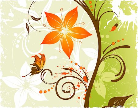 simsearch:400-05235691,k - Grunge flower background with butterfly, element for design, vector illustration Foto de stock - Super Valor sin royalties y Suscripción, Código: 400-04020597