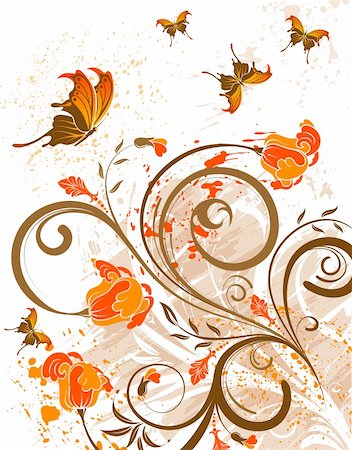 simsearch:400-04350075,k - Grunge flower background with butterfly, element for design, vector illustration Fotografie stock - Microstock e Abbonamento, Codice: 400-04020592