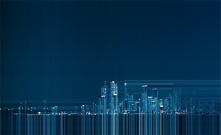 blue city urban background, skyscrapers silhouettes Stock Photo - Budget Royalty-Free & Subscription, Code: 400-04021078