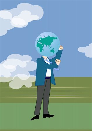 a man with earth globe head standing in outdoor Foto de stock - Super Valor sin royalties y Suscripción, Código: 400-04021148