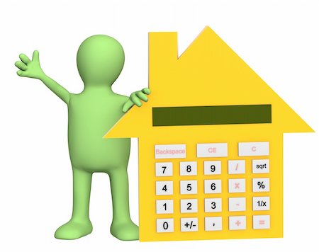 simsearch:400-04285690,k - 3d puppet with calculator in form of house. Object over white Stock Photo - Budget Royalty-Free & Subscription, Code: 400-04021386