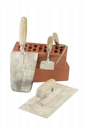 simsearch:400-04494971,k - Various types of trowels and red bricks - isolated on white background Stock Photo - Budget Royalty-Free & Subscription, Code: 400-04021401