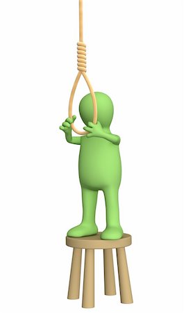 suicide by hanging - Despaired 3d person - puppet, making suicide. Objects over white Stock Photo - Budget Royalty-Free & Subscription, Code: 400-04021938