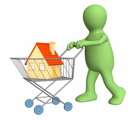 shopaholic (male) - 3d puppet - buyer, bought the house. Objects over white Stock Photo - Budget Royalty-Free & Subscription, Code: 400-04021930