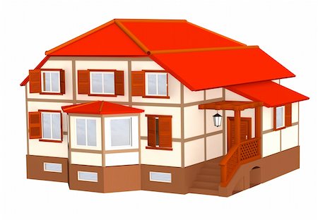 3d cottage with a roof of red color. Objects over white Stock Photo - Budget Royalty-Free & Subscription, Code: 400-04021945