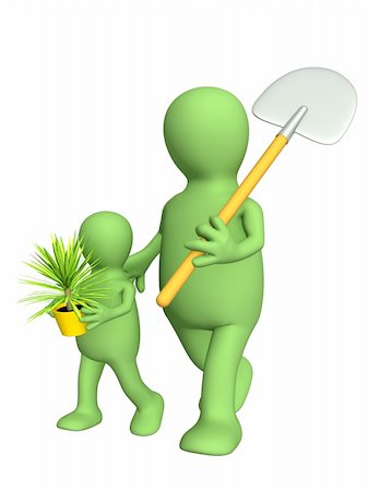 farmer help - Puppets - adult and child, going to land a plant. Objects over white Stock Photo - Budget Royalty-Free & Subscription, Code: 400-04021994