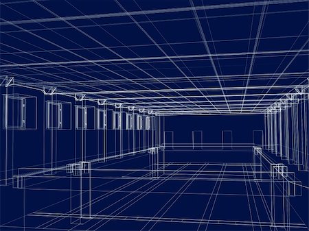 3d abstract sketch of an interior of a public building. Objects over white Stock Photo - Budget Royalty-Free & Subscription, Code: 400-04021993
