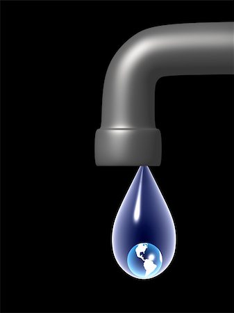 environmental business illustration - Earth in a drop of the water, following from the faucet. Objects over black Photographie de stock - Aubaine LD & Abonnement, Code: 400-04022013