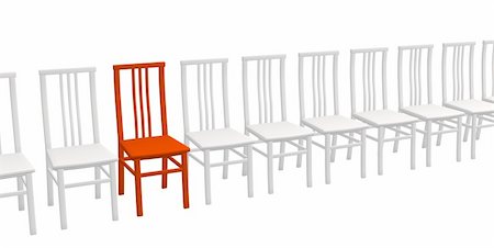 same different - One red chair in a row of white chairs Stock Photo - Budget Royalty-Free & Subscription, Code: 400-04022025