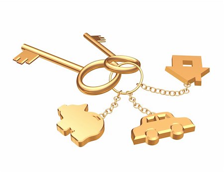 simsearch:400-04285690,k - Two 3d gold keys with three labels. Objects over white Stock Photo - Budget Royalty-Free & Subscription, Code: 400-04022022