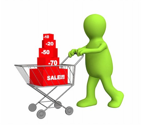 simsearch:400-06088629,k - 3d person - puppet, bought the goods at a discount. Objects over white Stock Photo - Budget Royalty-Free & Subscription, Code: 400-04022044